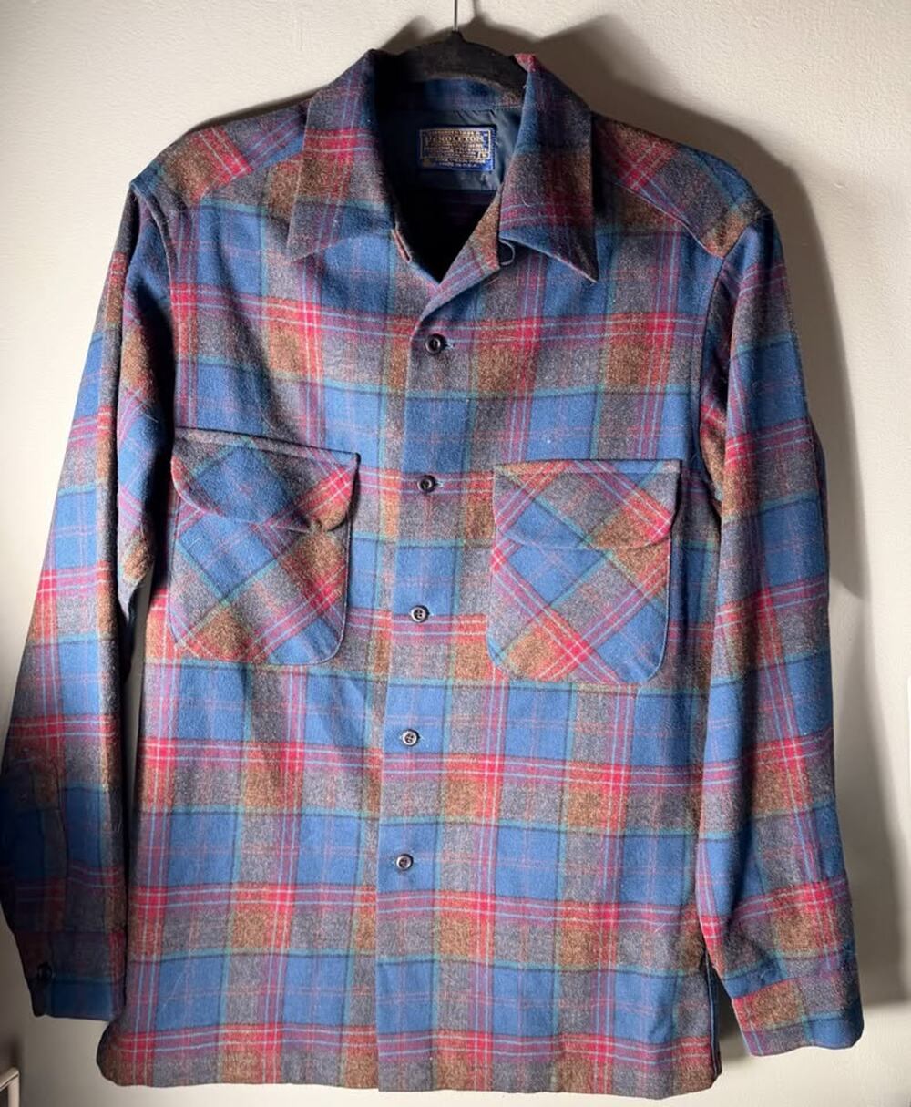 Vintage Pendleton Board Shirt Mens S Wool Flannel Loop Collar Plaid USA